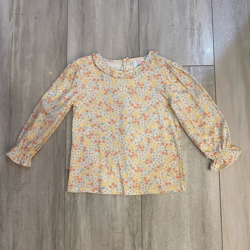 Stitchy Fish Autumn Fall Floral Long Sleeve Shirt with Ruffled Collar, girls 4T